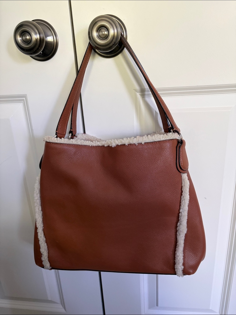 Coach Chestnut Leather Hobo with Cream Shearling Trim - Picture 2 of 13